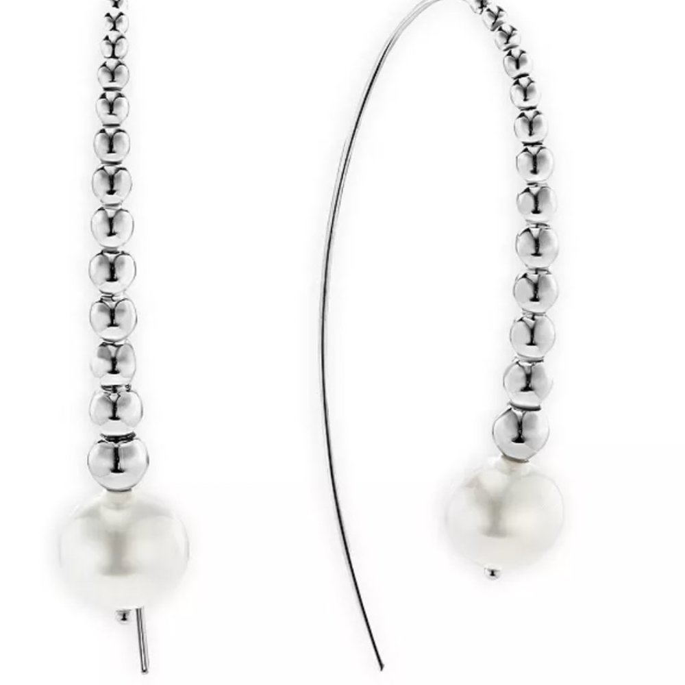 LAGOS Sterling Silver Signature Caviar Cultured Freshwater Pearl Linear Drop Ear